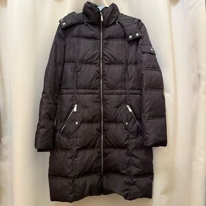 Saks Fifth Avenue Women’s Down Puffer Coat Jacket XS Removable Hood Deep Brown